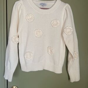 Polagram Cream White Sweater with Floral Details Sz Small